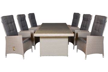 Blomia, bord 220x100cm og 6 høy rygg stoler 