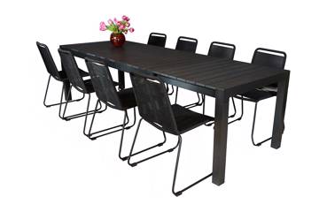 Uttrekkbart bord, 200/275x100cm, sort og 8 Limosa stoler, sort