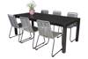 Uttrekkbart bord, 200/275x100cm, sort og 6 Limosa stoler, grå