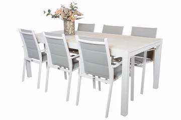 Lantana spisesett med uttrekkbart bord og 6 stoler