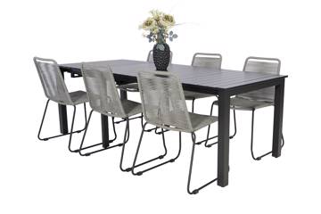 Iowa uttrekkbart bord og 6 Limosa stoler, grå 