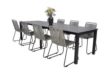 Iowa uttrekkbart bord og 8 Limosa stoler, grå 