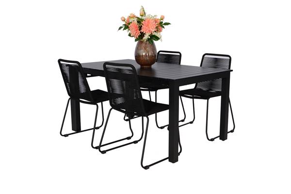 Iowa uttrekkbart bord og 4 Limosa stoler, sort 