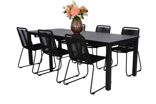 Iowa uttrekkbart bord og 6 Limosa stoler, sort 