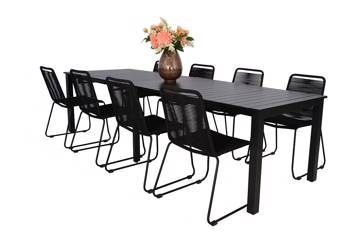 Iowa uttrekkbart bord og 8 Limosa stoler, sort 