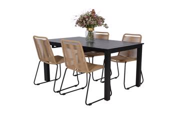 Iowa uttrekkbart bord og 4 Limosa stoler, beige 