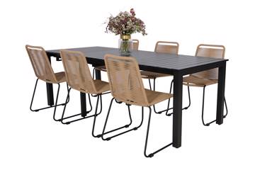 Iowa uttrekkbart bord og 6 Limosa stoler, beige 