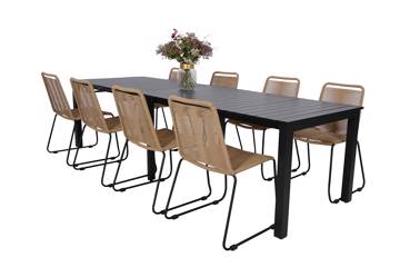 Iowa uttrekkbart bord og 8 Limosa stoler, beige 