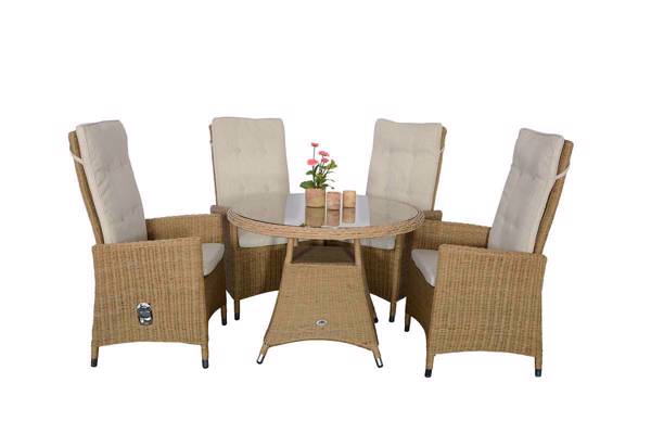 Bilde av Olea Høy rygg 4 stoler og rundt bord, 100cm