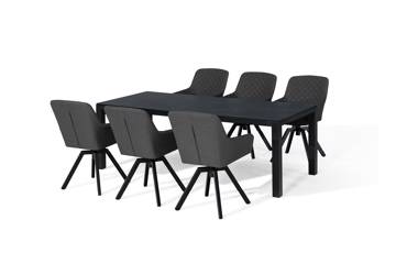 Lutea spisesett med rektangulært bord og 6 stoler, mørk grå
