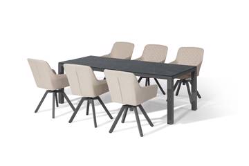 Lutea spisesett med rektangulært bord og 6 stoler, beige 