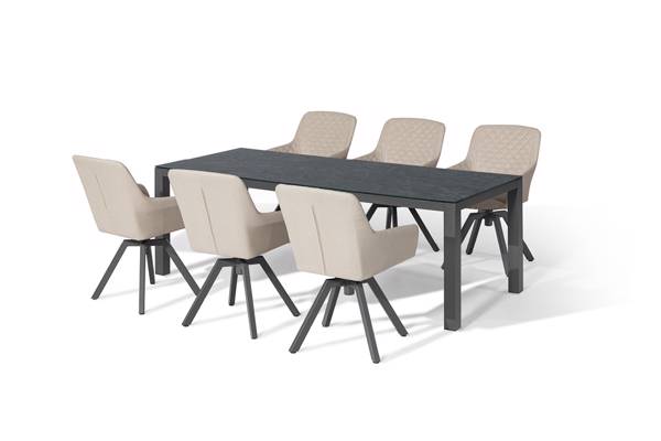 Lutea spisesett med rektangulært bord og 6 stoler, beige 