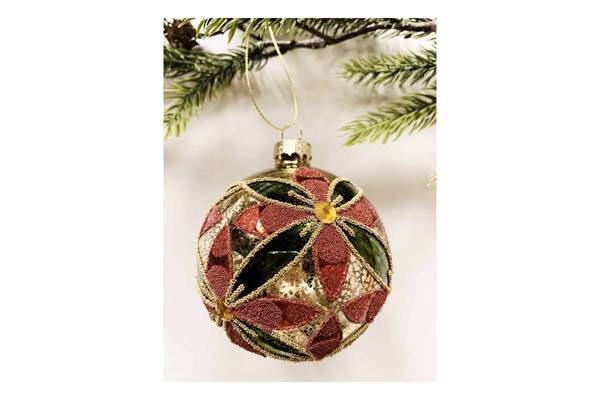 Julekule med mønster, gull/rød