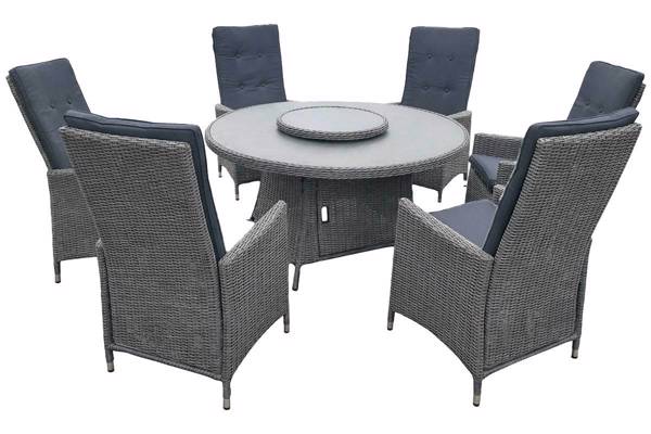 Bilde av Valida Høy rygg 6 stoler og rundt bord, 142cm