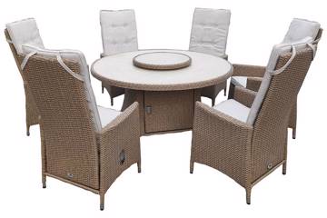 Bilde av Olea Høy rygg 6 stoler og rundt bord, 142cm